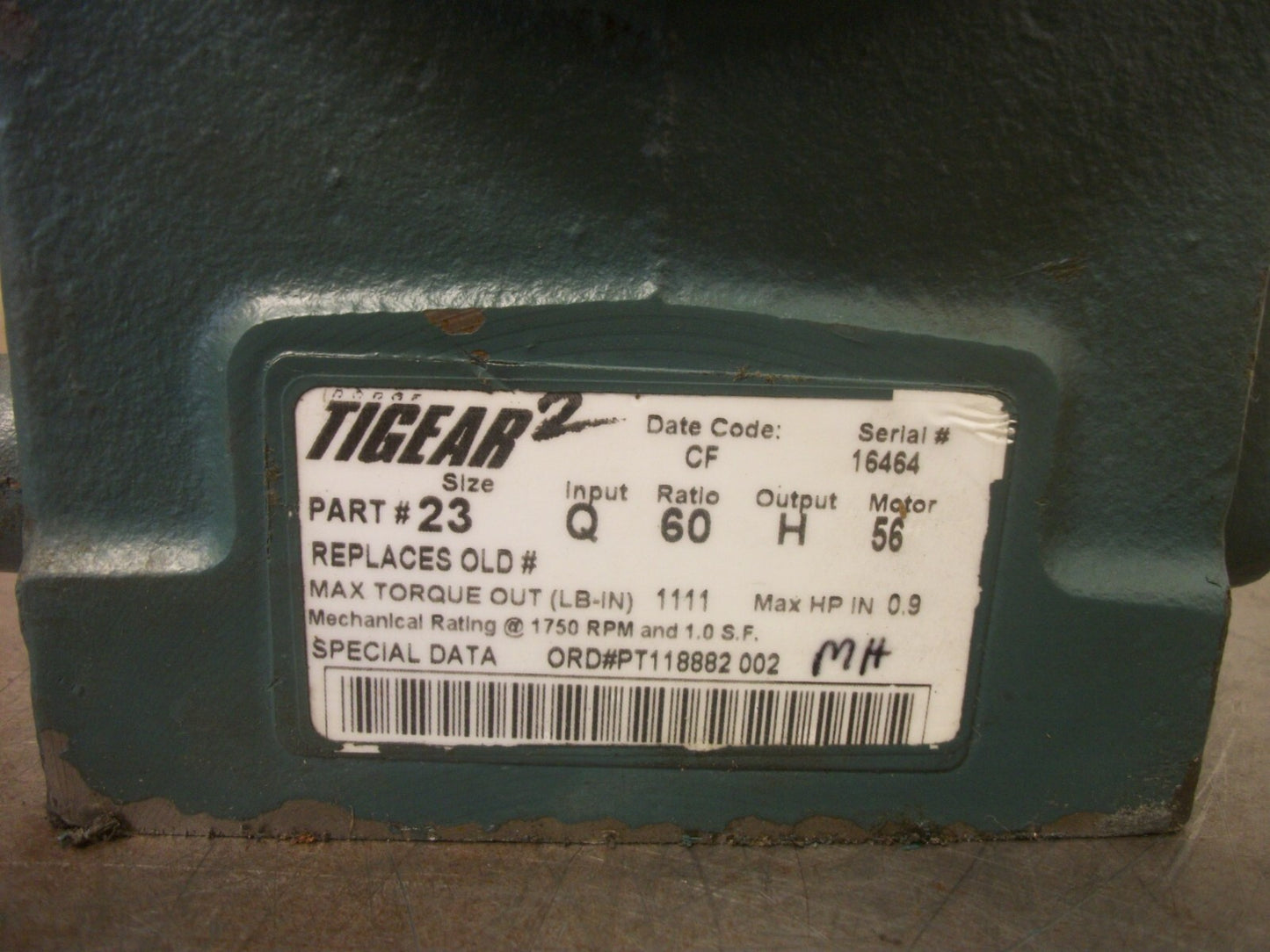 DODGE TIGEAR 2 0.9HP GEAR BOX SPEED REDUCER 23Q60H56 1750RPM