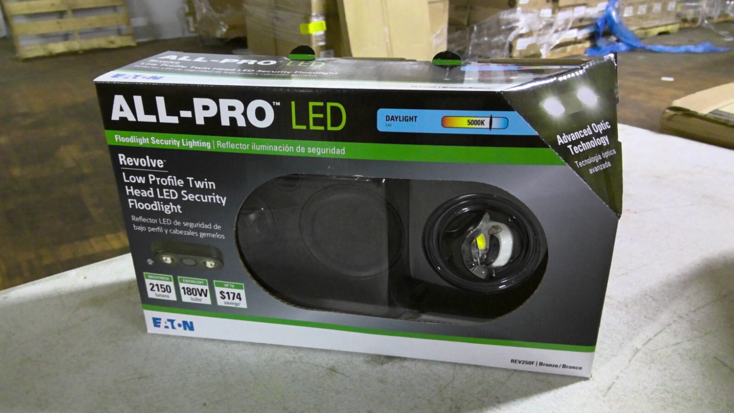 EATON ALL-PRO REVOLVE LOW PROFILE TWIN HEAD LED SECURITY FLOODLIGHT REV250F NIB