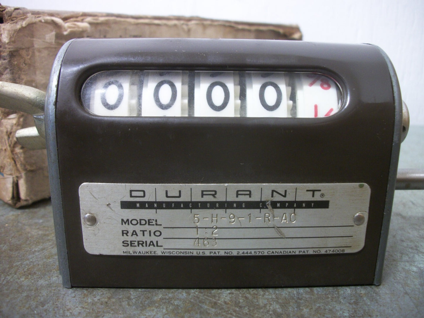 DURANT 1:2 RATIO ANALOG ROTARY COUNTER 5-H-9-1-R-AC NIB