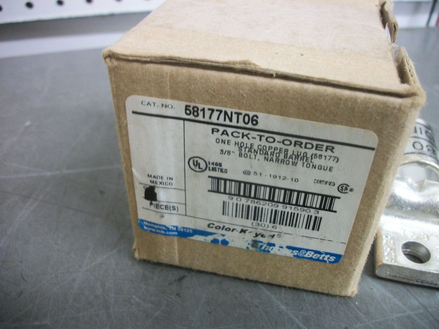 THOMAS & BETTS BOX OF 2 1-HOLE 3/8" BOLT NARROW TONGUE COPPER LUGS 58177NT06 NIB