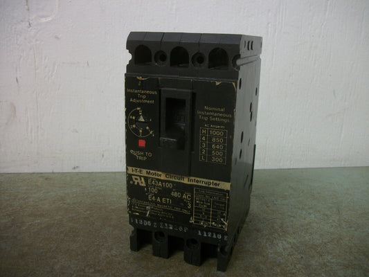 SIEMENS ITE E4-A ETI MOTOR CIRCUIT BREAKER E43A100 100AMP 480VOLT 3POLE CHIP NOB