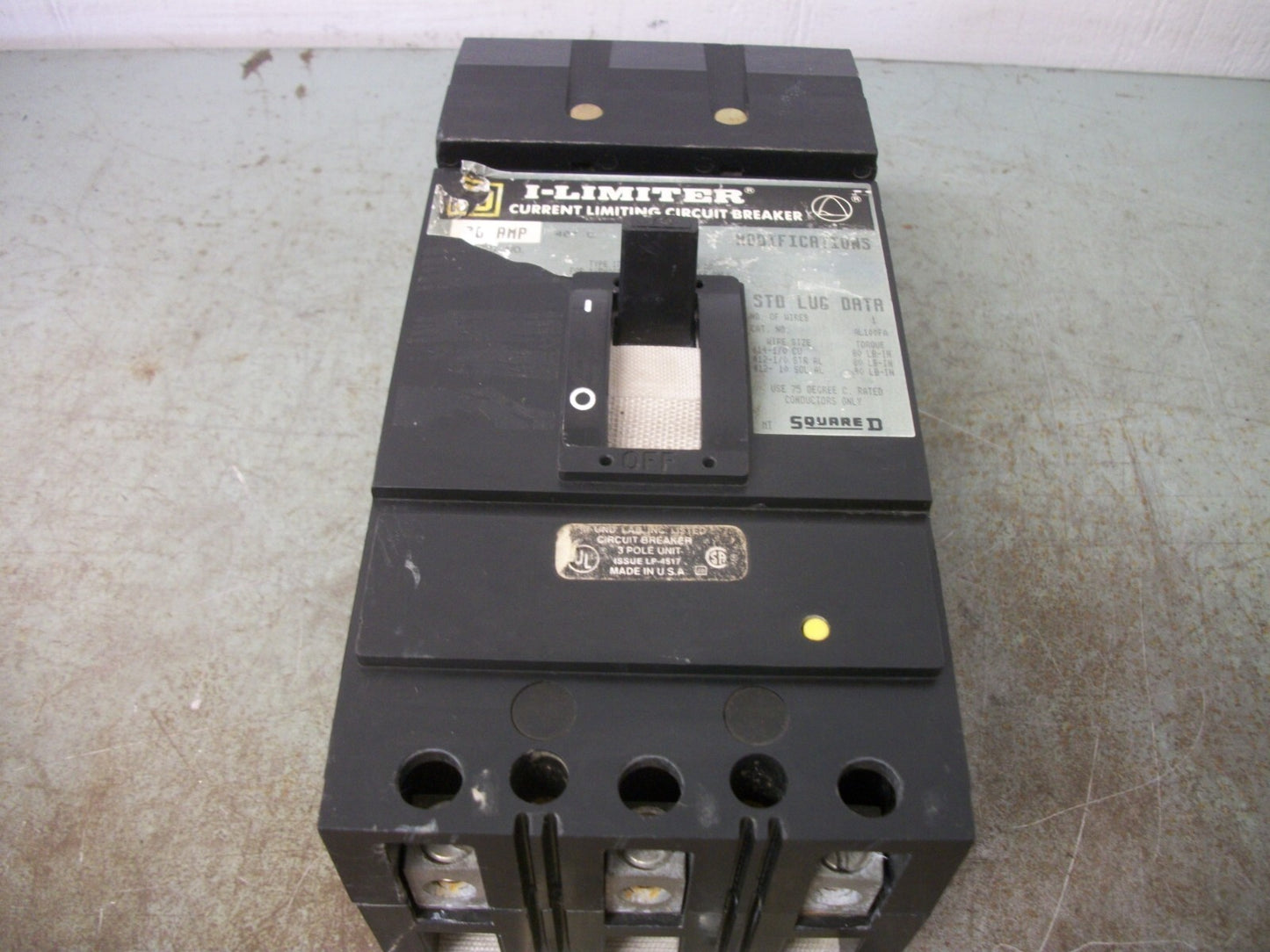 SQUARE D I-LIMITER I-LINE IF CIRCUIT BREAKER IF36070 70AMP 600VOLT 3POLE LABEL