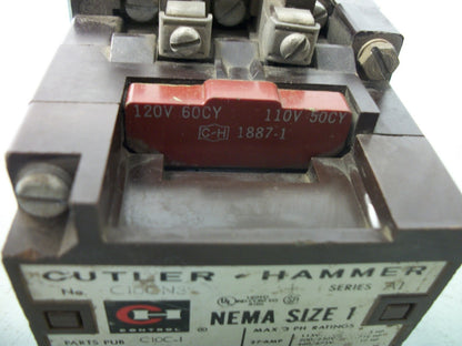 CUTLER-HAMMER SIZE 1 CONTACTOR C10CN3 27AMP 120VCOIL 3PH 600V 10HP