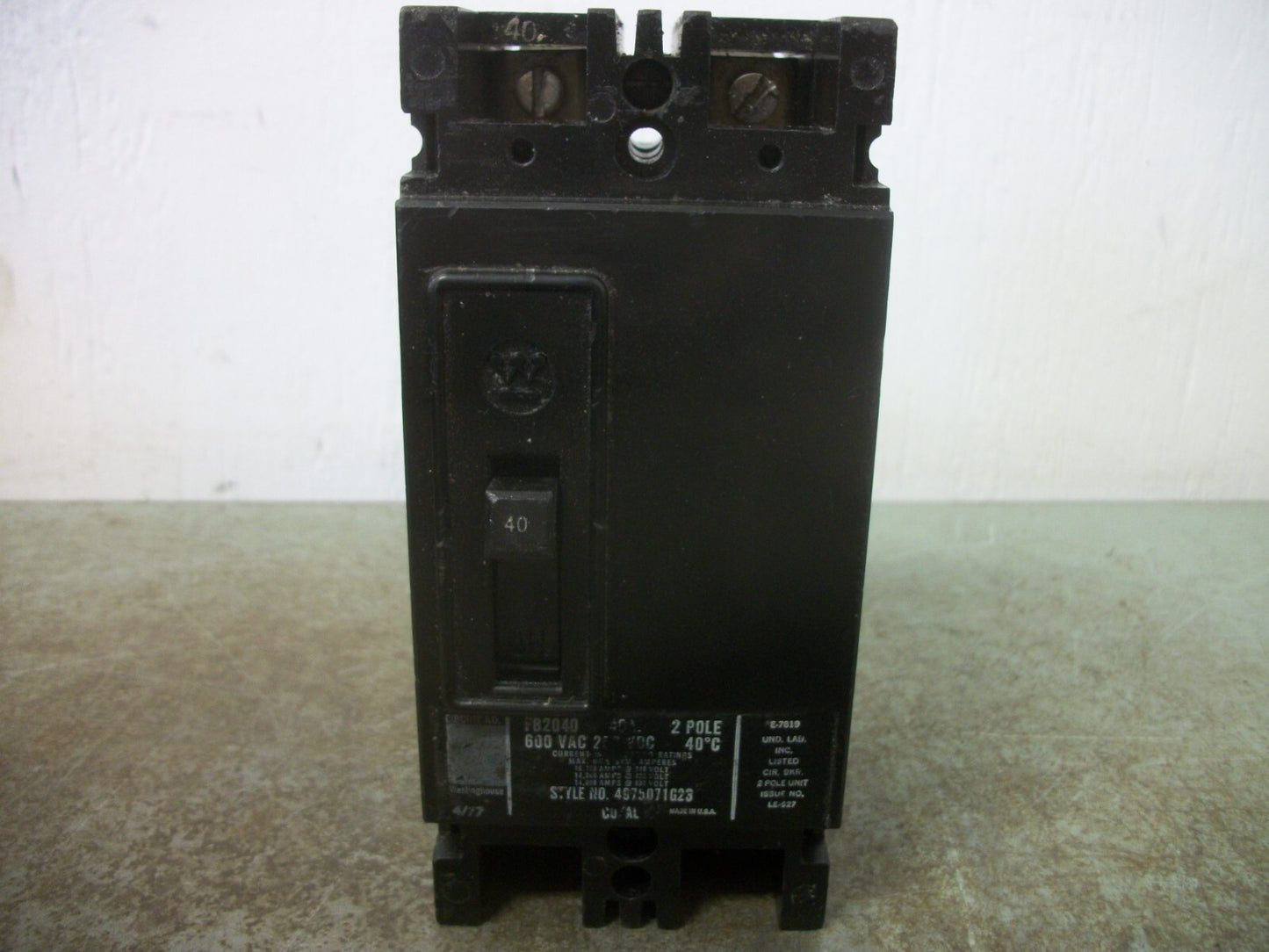 WESTINGHOUSE FB CIRCUIT BREAKER FB2040 40AMP 600VOLT 2POLE