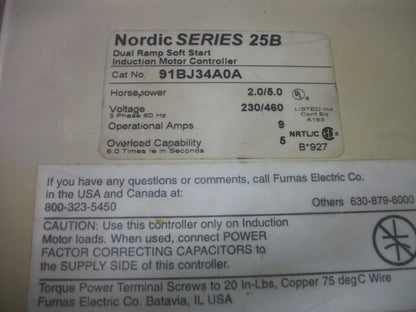 SIEMENS NORDIC 25B DUAL RAMP SOFT START INDUCTION MOTOR CONTROLLER 91BJ34A0A