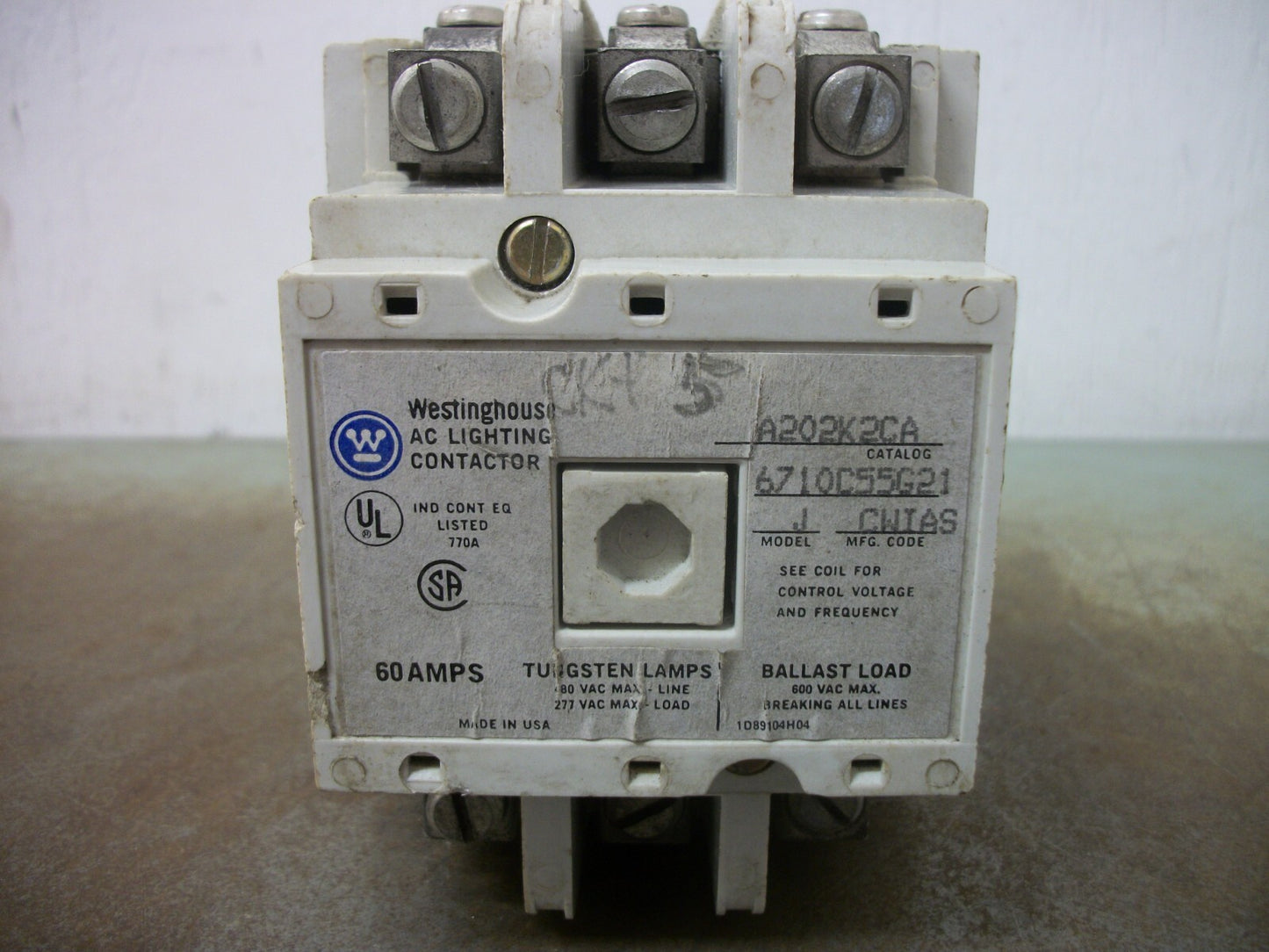 WESTINGHOUSE 60AMP LIGHTING CONTACTOR A202K2CA 120VCOIL