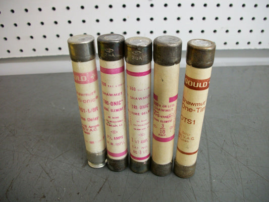GOULD SHAWMUT LOT OF 5 FUSES TRS1-18R TRS3/10 TRS2-1/4 TRS3-1/2 OTS1 NOB