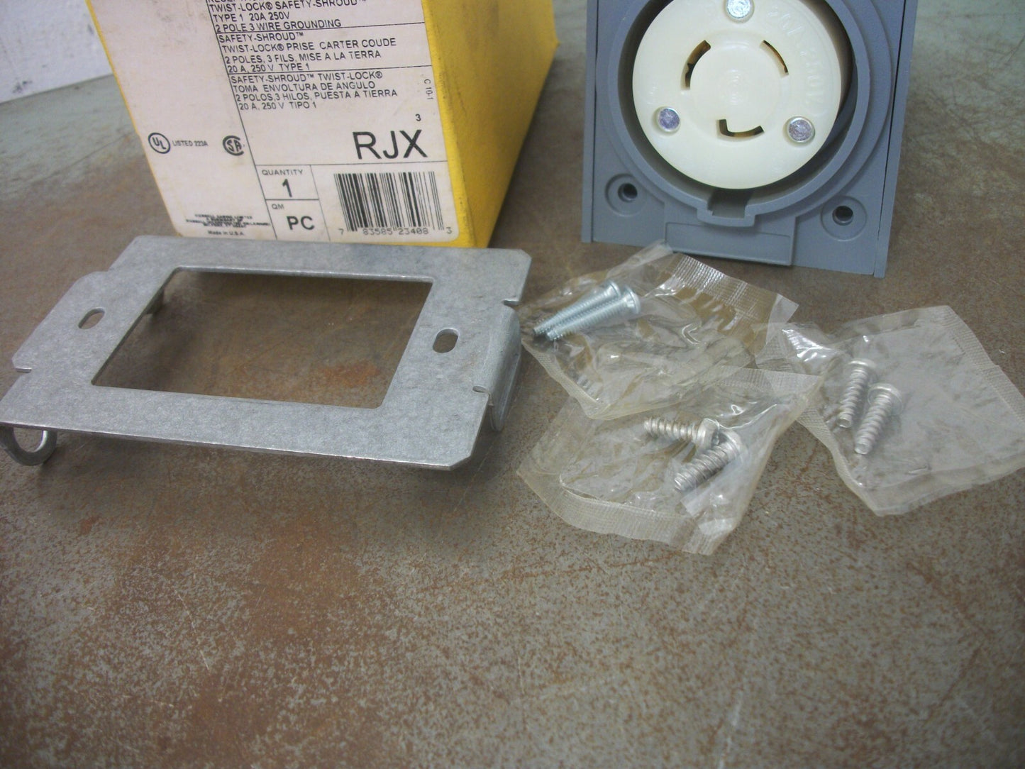 HUBBELL TWIST-LOCK SAFETY SHROUD ANGLE RECEPTACLE HBL2320AR 20A 250V 2P 3W GRND