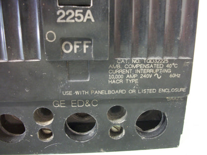 GE TQD CIRCUIT BREAKER TQD32225 225AMP 240VOLT 3POLE