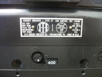 SIEMENS ITE ET JKL CIRCUIT BREAKER JKL3400F 400AMP 600VOLT 3POLE W/400A TRIP