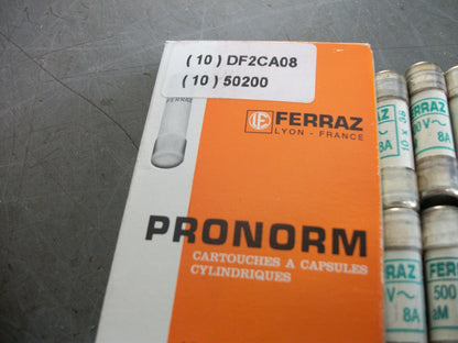 TELEMECANIQUE FERRAZ-SHAWMUT BOX OF 10 10X38 FUSES DF2CA08 8AMP 500VOLT NIB