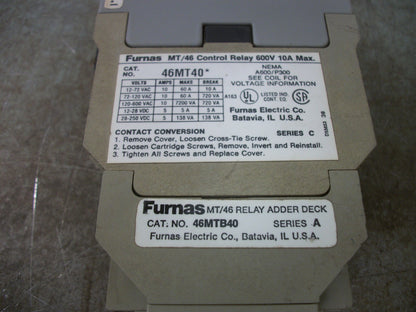 FURNAS MT/46 CONTROL RELAY 46MT40* 120VCOIL 10AMP 600VOLT