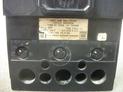 SIEMENS ITE ET-225A FJ CIRCUIT BREAKER ET-4744 150AMP 600VOLT 3POLE