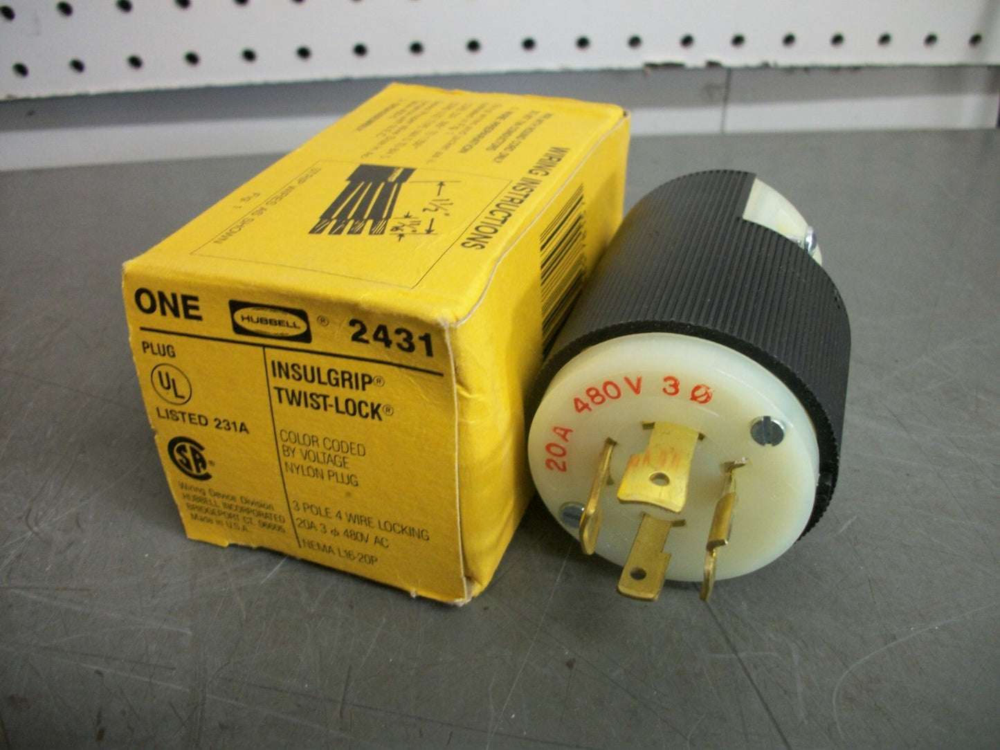 HUBBELL TWIST-LOCK PLUG HBL2431 20AMP 480VOLT 3PH 3P 4W NIB