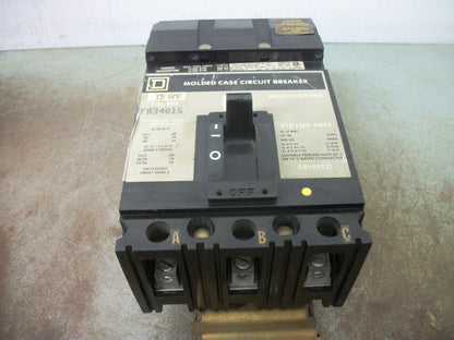 SQUARE D I-LINE FA CIRCUIT BREAKER FA34015 15AMP 480VOLT 3POLE GRAY CHIPPED