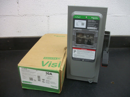 SQUARE D DISCONNECT TYPE 1 VHU361N 30AMP 600VOLT 3POLE FUSIBLE NIB