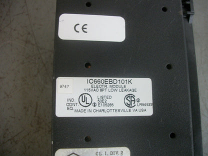 GE FANUC I/O 115VAC 8-POINT LOW LEAKAGE MODULE IC660EBD101K W/BLOCK IC660TSD100K