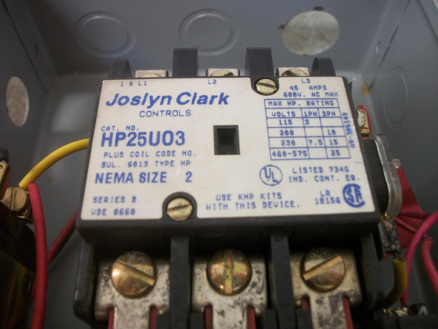 JOSLYN CLARK ENCL SIZE 2 MOTOR STARTER HP25U03 240VCOIL 45AMP 600VOLT 3PH 25HP