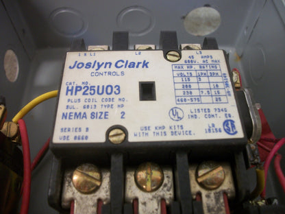 JOSLYN CLARK ENCL SIZE 2 MOTOR STARTER HP25U03 240VCOIL 45AMP 600VOLT 3PH 25HP