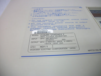 YASKAWA VARISPEED 676VH3 15HP INVERTER DRIVE CIMR-VHS4011 460VOLT 3PH 15KVA