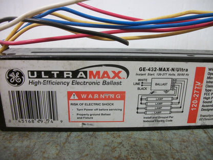 GE ULTRA MAX HIGH EFFICIENCY ELECTRONIC BALLAST GE-432-MAX-N/ULTRA 120/277VOLT