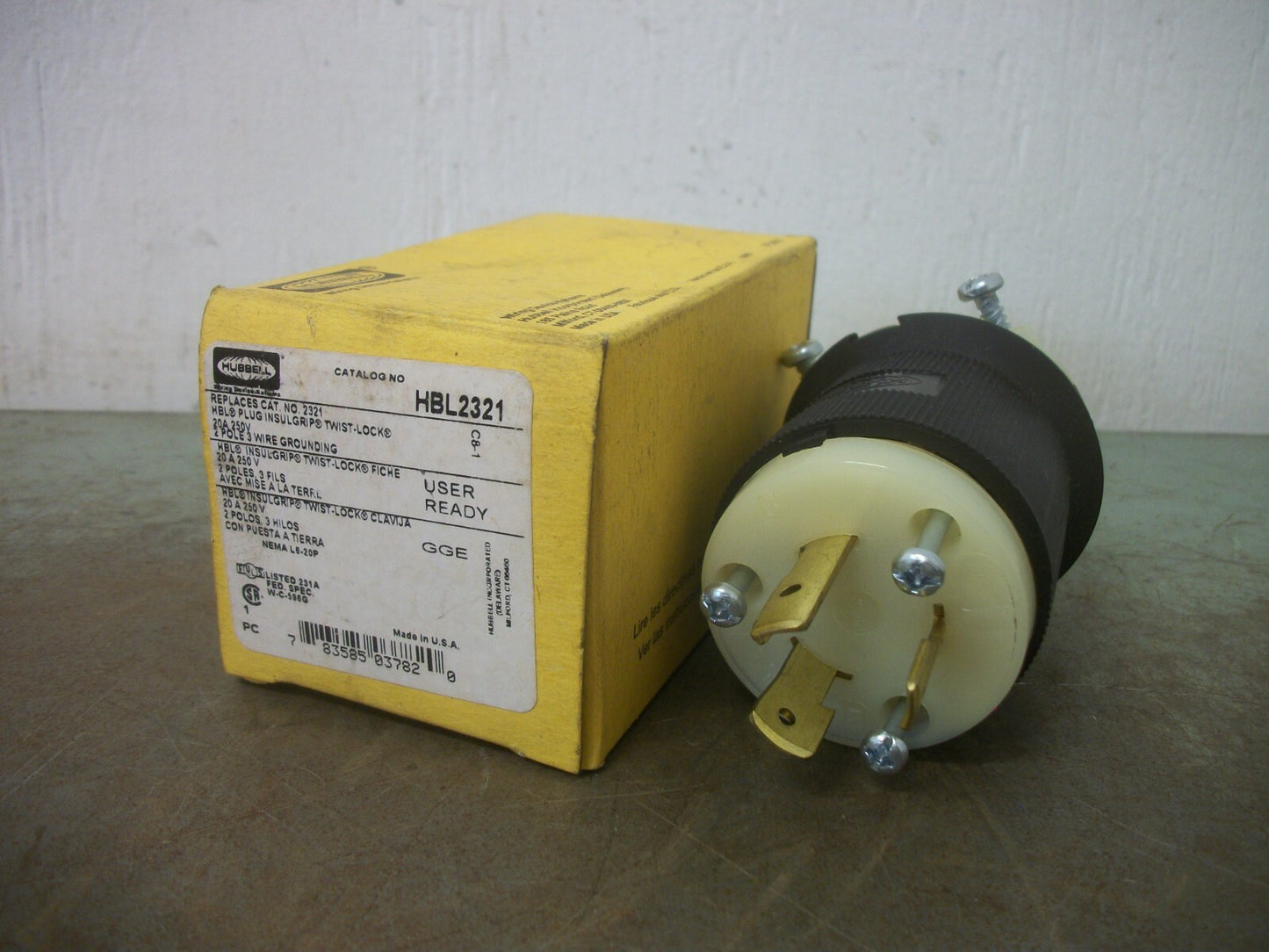HUBBELL TWIST-LOCK PLUG HBL2321 20AMP 250VOLT 2P 3W GRND NIB