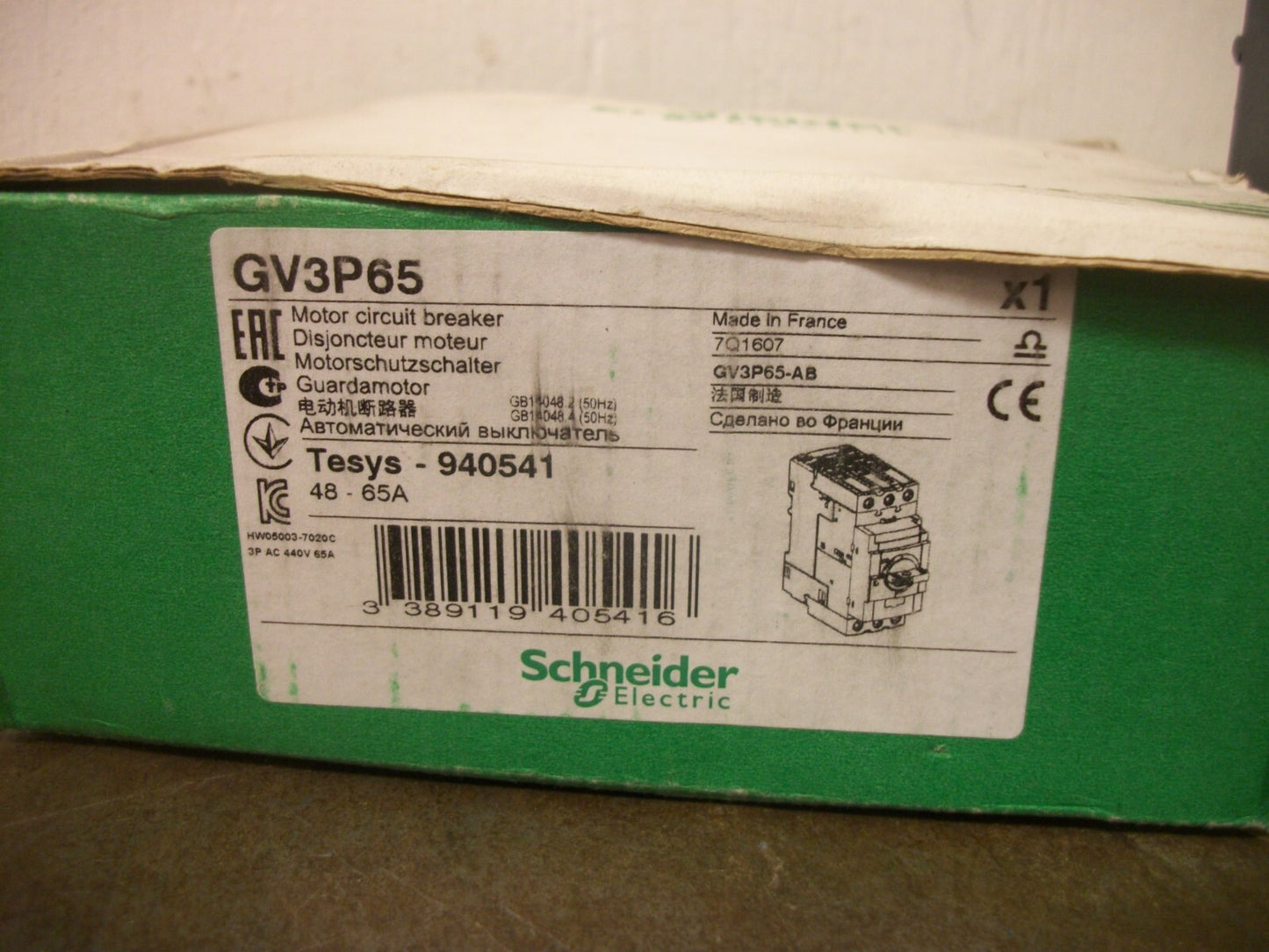 TELEMECANIQUE MOTOR CIRCUIT BREAKER GV3P65 48-65AMP NIB