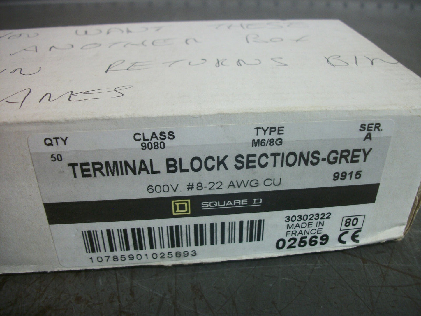 SQUARE D BOX OF 20 GREY TERMINAL BLOCK SECTIONS 9080M6/8G #8-22 AWG 600VOLT NIB