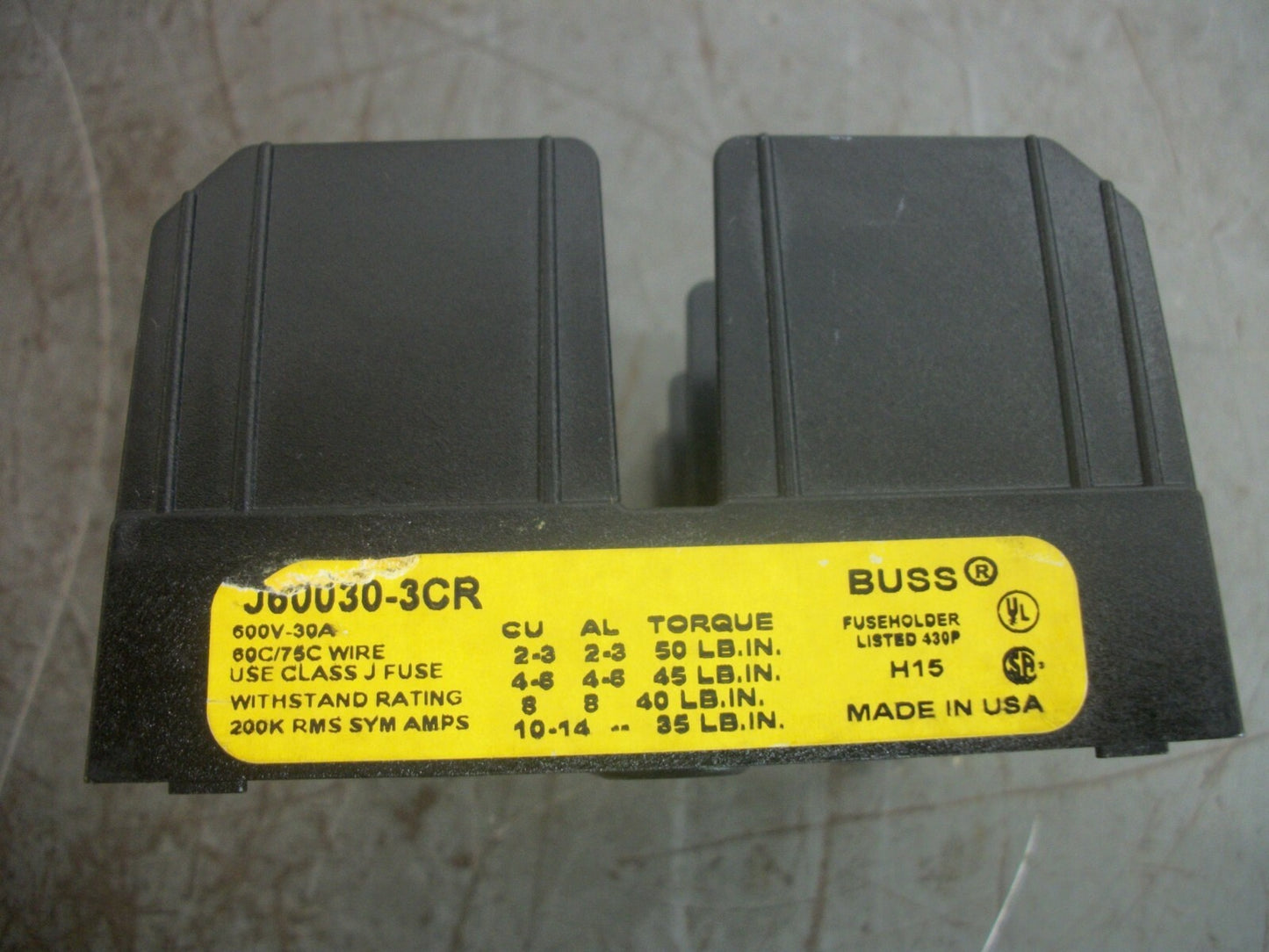 BUSSMANN FUSEHOLDER J60030-3CR 30AMP 600VOLT 3POLE
