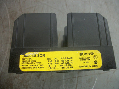 BUSSMANN FUSEHOLDER J60030-3CR 30AMP 600VOLT 3POLE
