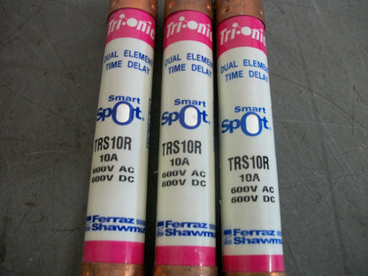 FERRAZ-SHAWMUT LOT OF 3 SMART SPOT FUSES TRS10R 10AMP 600VOLT