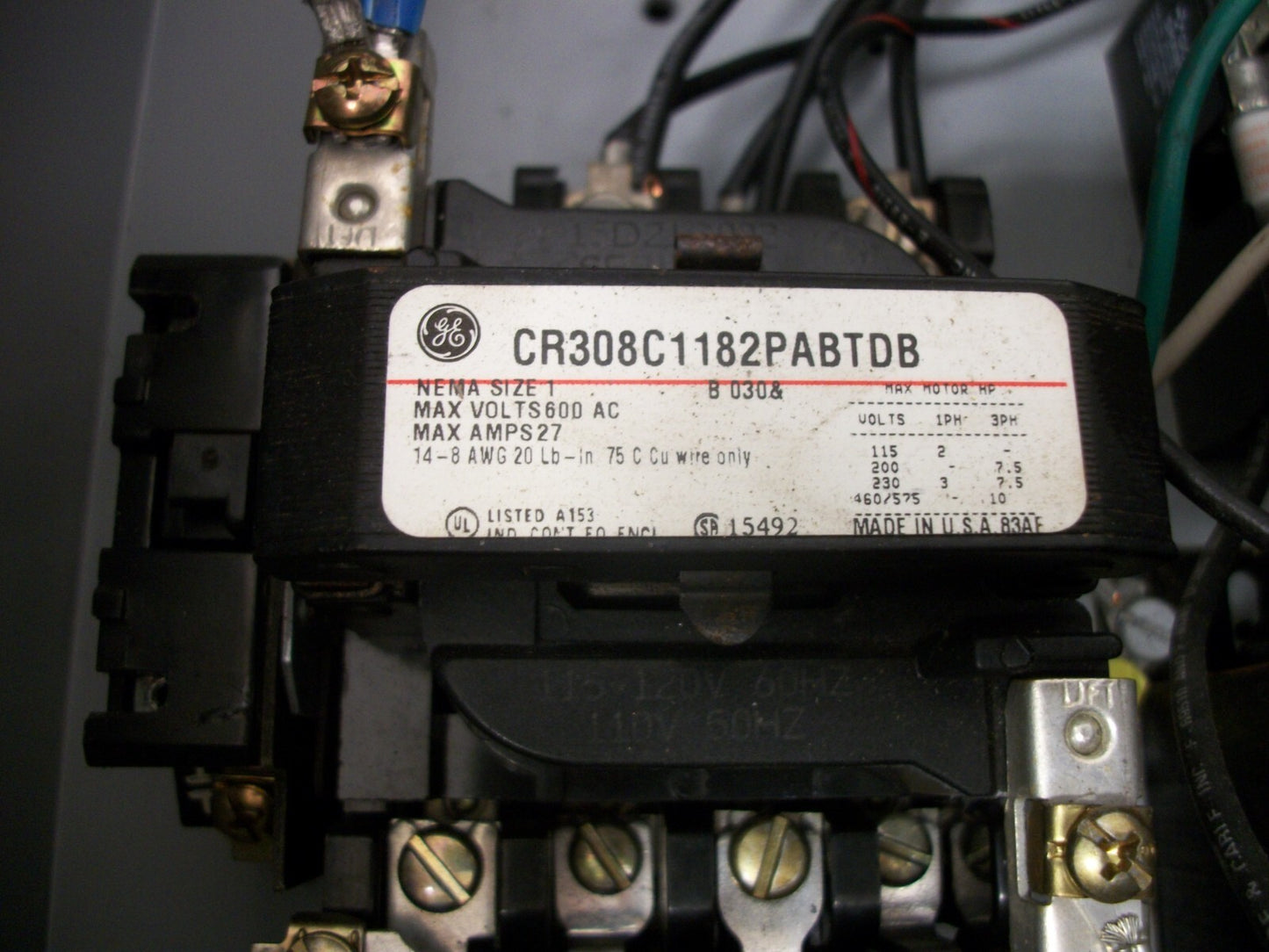 GE STARTER COMBO SIZE 1 CR308C1182PABTDB 120VCOIL 30AMP FUSIBLE