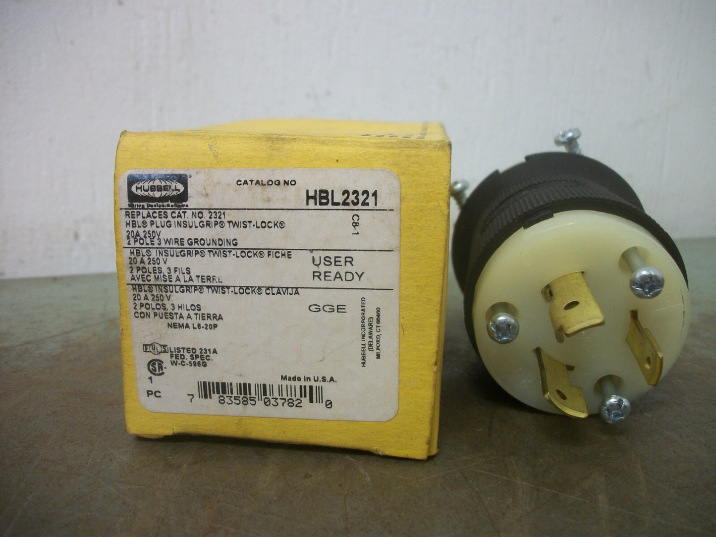 HUBBELL TWIST-LOCK PLUG HBL2321 20AMP 250VOLT 2P 3W GRND NIB