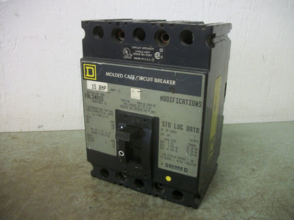 SQUARE D FAL CIRCUIT BREAKER FAL34015 15AMP 480VOLT 3POLE GRAY