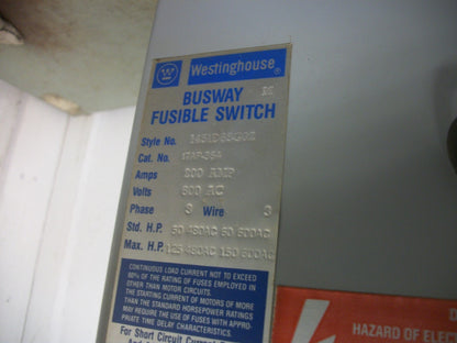 WESTINGHOUSE FUSIBLE BUS PLUG ITAP364 200AMP 600VOLT 3PH 3W