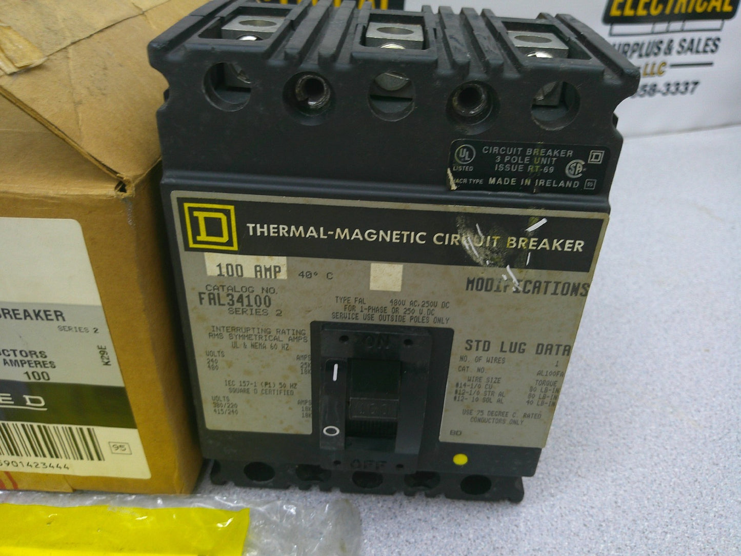 SQUARE D FAL CIRCUIT BREAKER FAL34100 100AMP 480VOLT 3POLE GRAY NIB