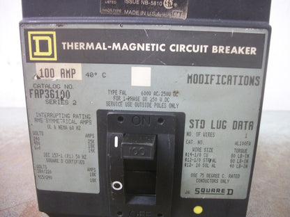 SQUARE D FAP CIRCUIT BREAKER FAP36100 100AMP 600VOLT 3POLE GRAY