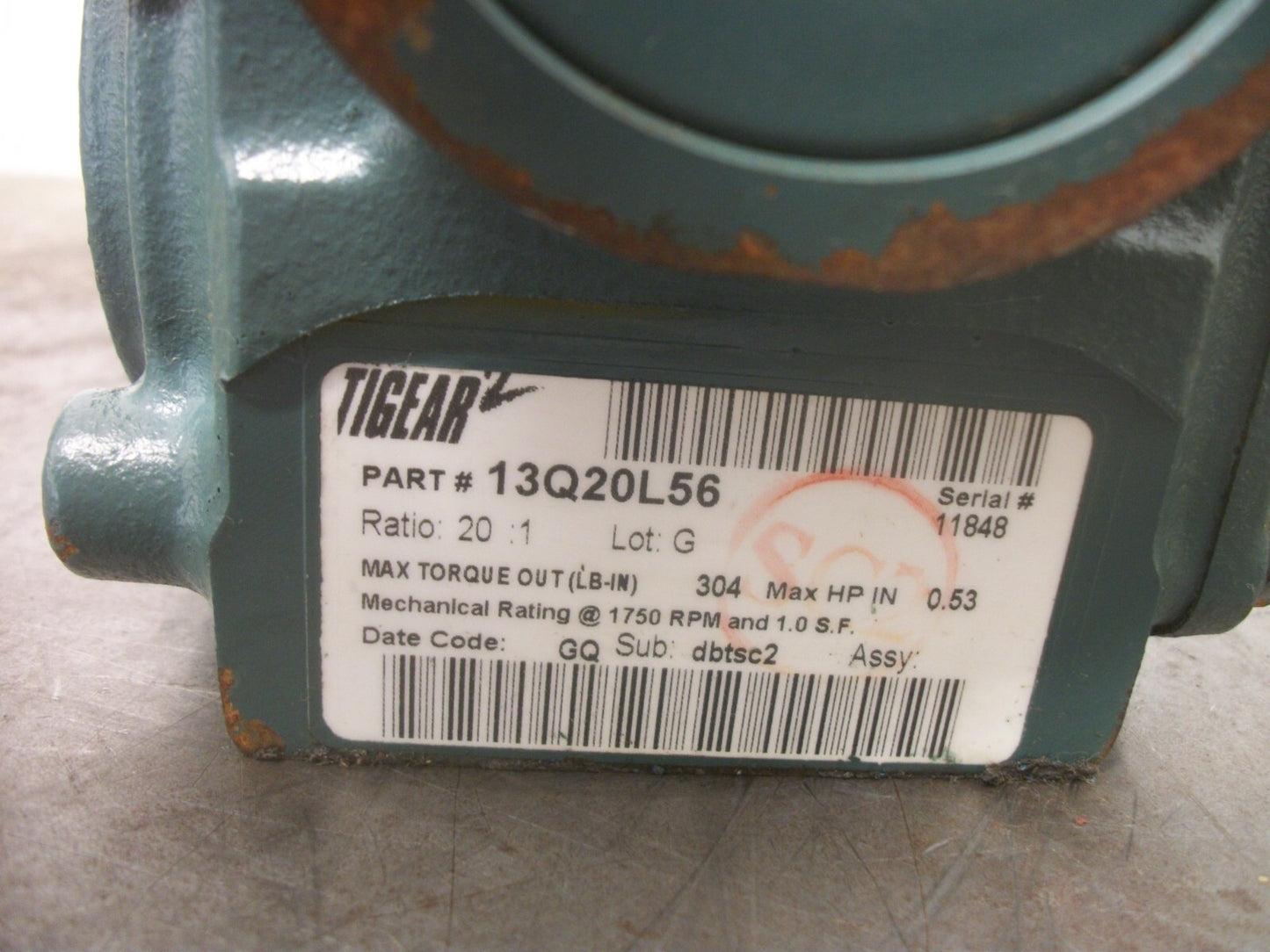 DODGE TIGEAR 20:1 RATIO GEAR REDUCER 13Q20L56 0.53HP 1750RPM