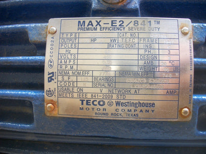 TECO WESTINGHOUSE MAX-E2/841 1.5HP 184T TEFC AC MOTOR HB1/58 460V 3PH 860RPM NEW