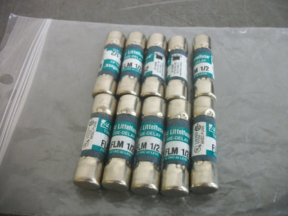 LITTELFUSE LOT OF 10 TIME DELAY FUSES FLM1/2 1/2AMP 250VOLT NOB
