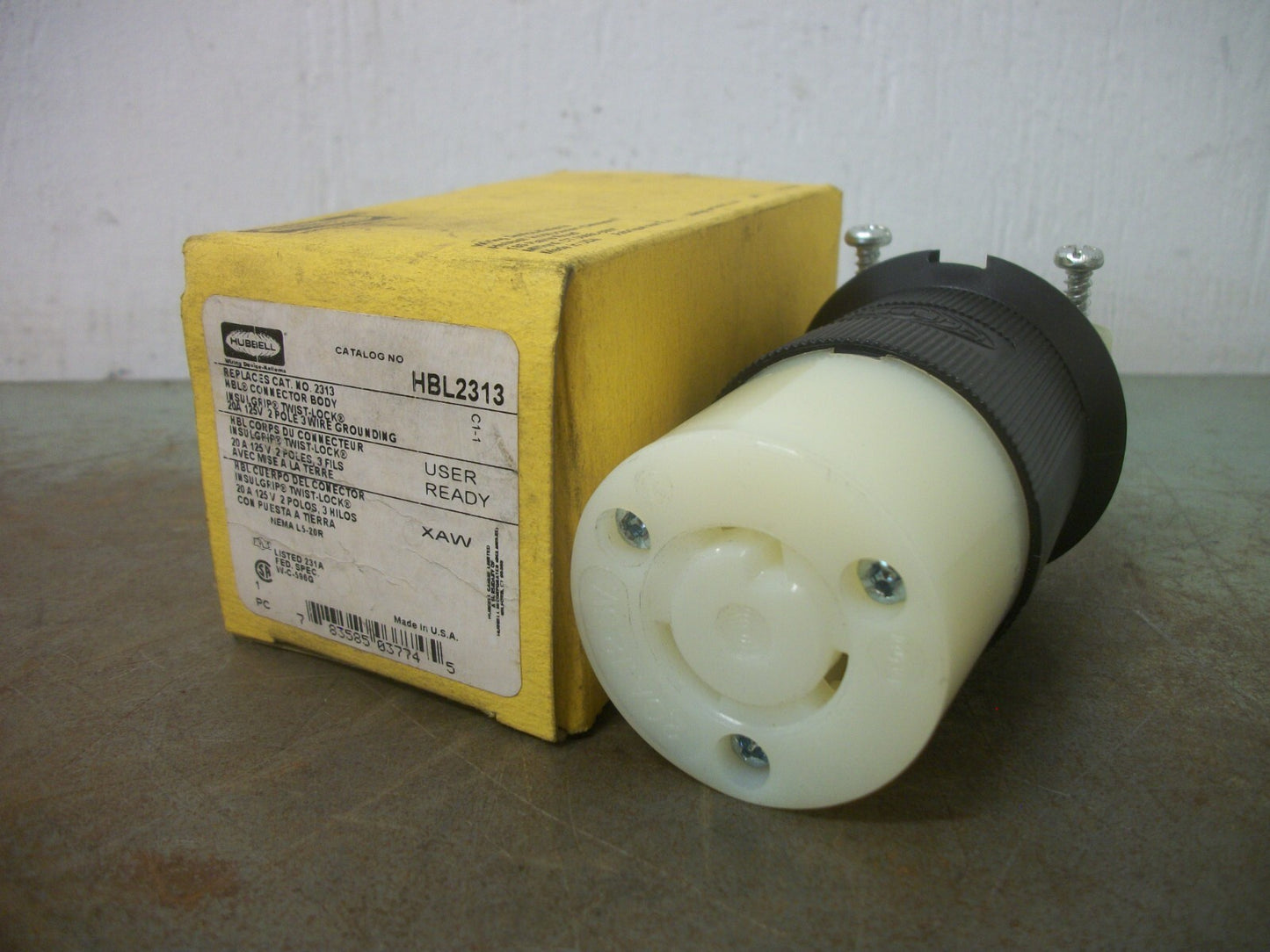 HUBBELL TWIST-LOCK CONNECTOR BODY HBL2313 20AMP 125VOLT 2P 3W GRND NIB