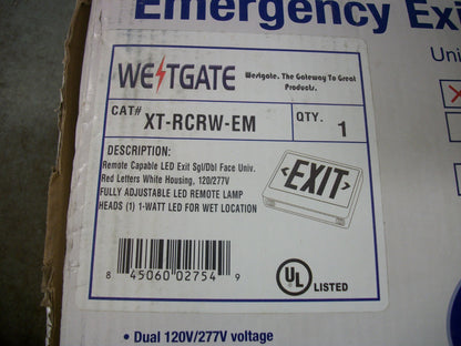 WESTGATE LED BATTERY BACKUP REMOTE CAPABLE EXIT SIGN XT-RCRW-EM NIB
