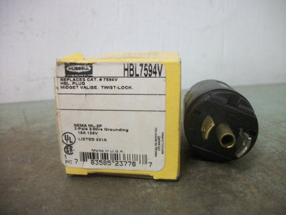 HUBBELL TWIST-LOCK MIDGET VALISE PLUG HBL7594V 15AMP 120VOLT 2P 3W GRND NIB