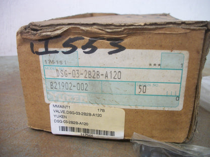 YUKEN SOLENOID OPERATED DIRECTIONAL HYDRAULIC VALVE DSG-03-2B2B-A120-50 NIB