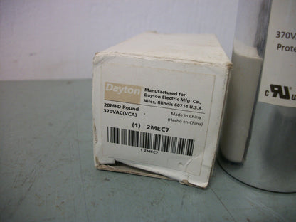 DAYTON 20MFD ROUND CAPACITOR 2MEC7 370VAC NIB