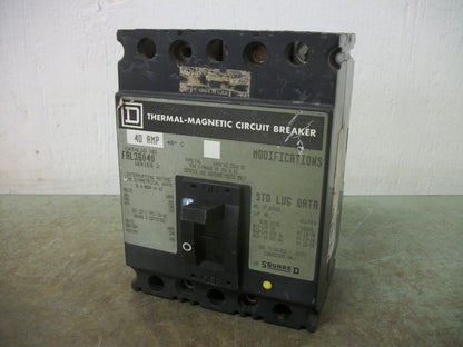 SQUARE D FAL CIRCUIT BREAKER FAL36040 40AMP 600VOLT 3POLE GRAY