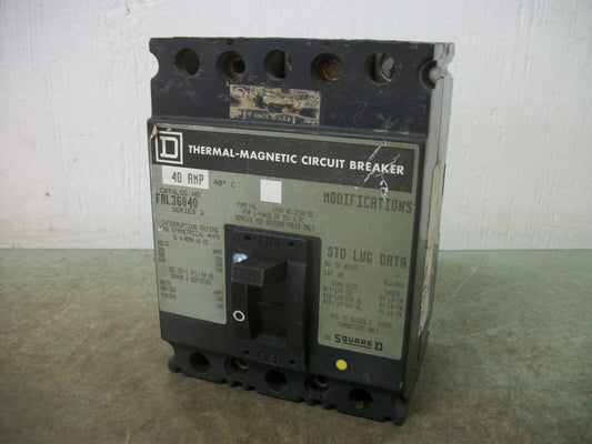 SQUARE D FAL CIRCUIT BREAKER FAL36040 40AMP 600VOLT 3POLE GRAY