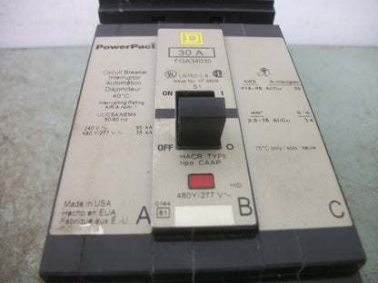 SQUARE D POWERPACT I-LINE FGA CIRCUIT BREAKER FGA34030 30AMP 480VOLT 3POLE