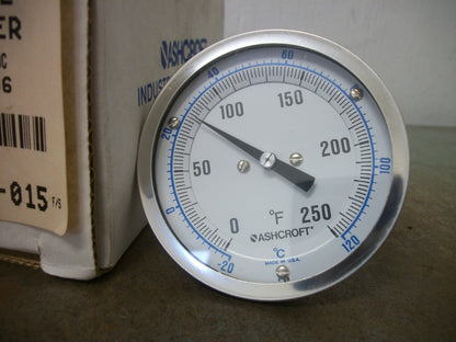 ASHCROFT 3" BIMETAL THERMOMETER 30 EI 60 R 025 0-250F NIB