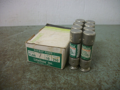 LITTELFUSE BOX OF 8 SLO-BLO FUSES FLNR7 7AMP 250VOLT NIB